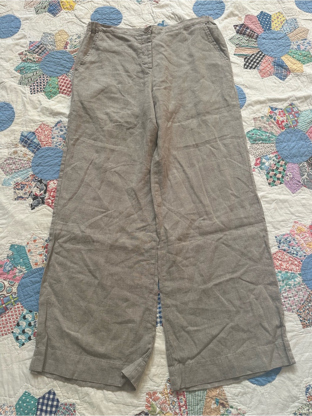 Flax Lightweight Linen Pants in Heather Taupe 100% Linen Sz S